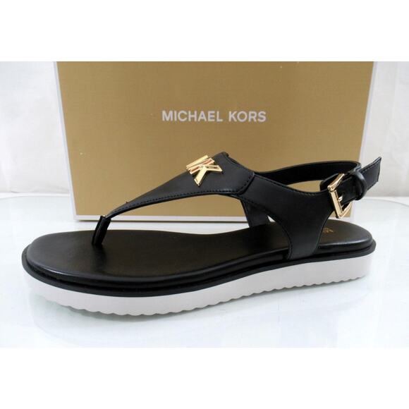 Michael Kors Jilly Flat Thong Sandal T-Strap MK Logo Black Size 7 - Picture 2 of 8